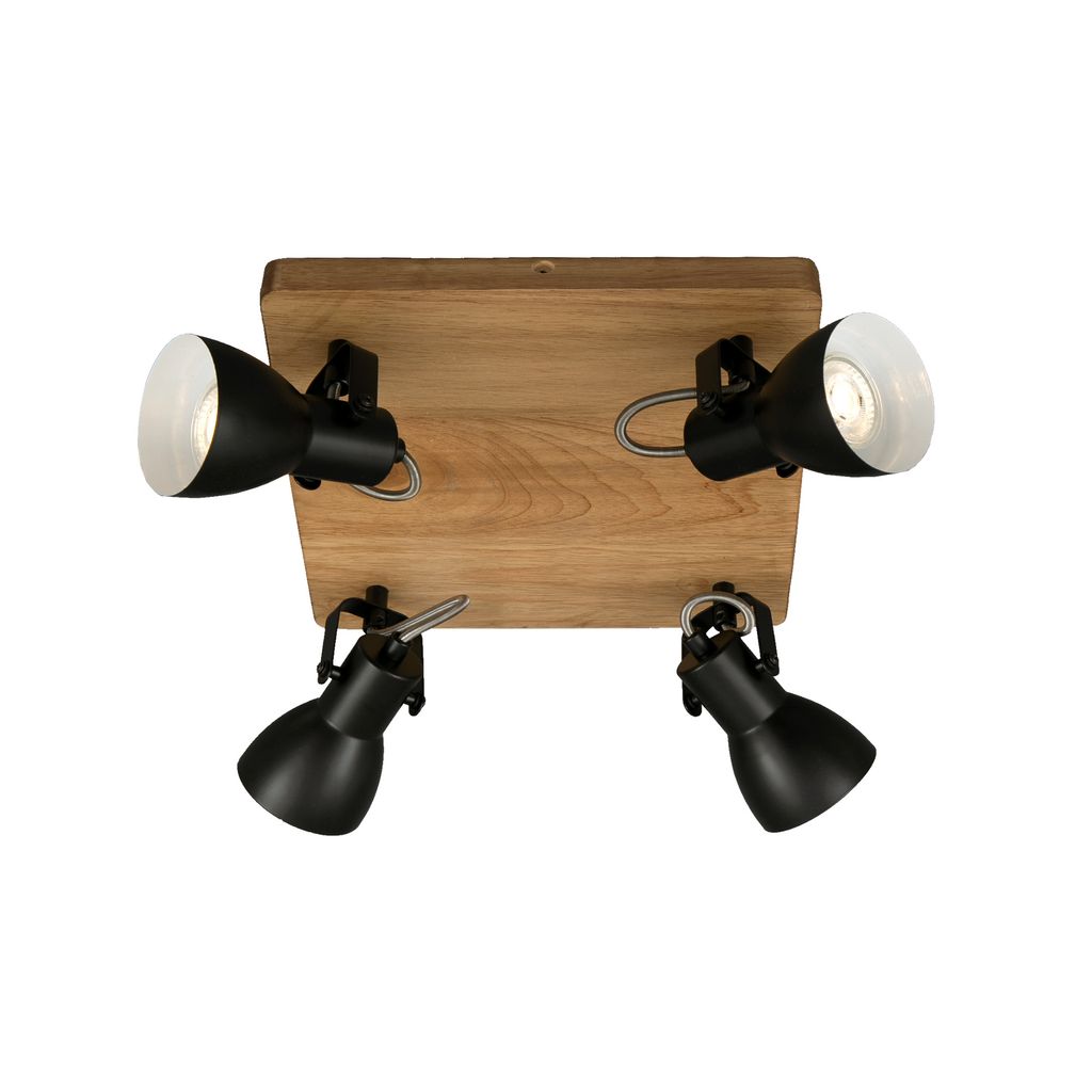 Plafonnier Spot BRILONER LEUCHTEN ARBO, 35 W, IP20, noir, bois-métal, incl., 4x GU10, 28 x 28 x 13,5 cm - 2