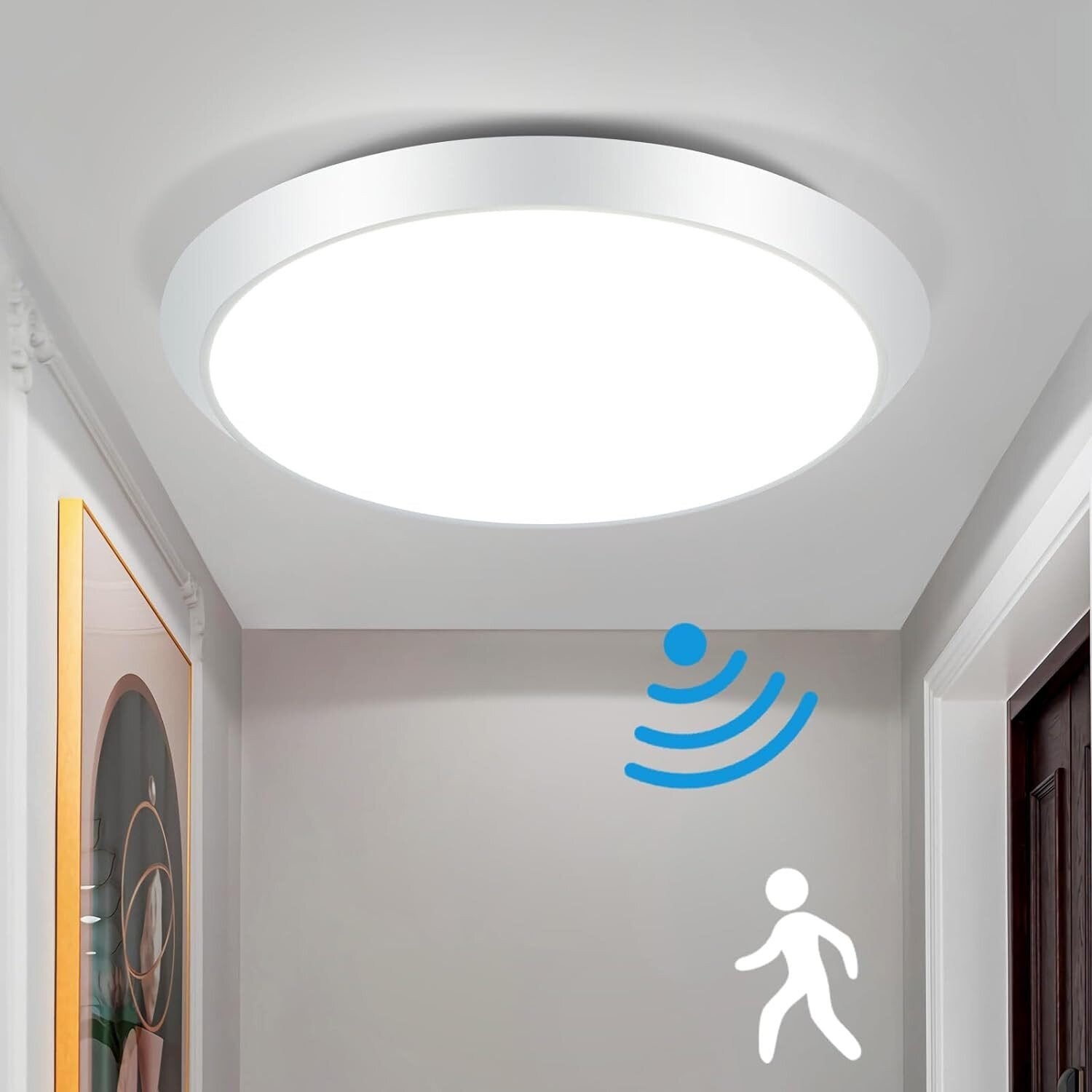 NETTLIFE Okrągła biała lampa sufitowa LED z czujnikiem ruchu 15 W do wnętrz 4000 K neutralna biel IP44 Lampa schodowa 30 cm do salonu