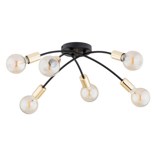 Lampa sufitowa wisząca Lensi Max czarna-stare złoto 6xE27x15W minimalistyczna wym: 20 x 55 x 55 cm metal Alfa