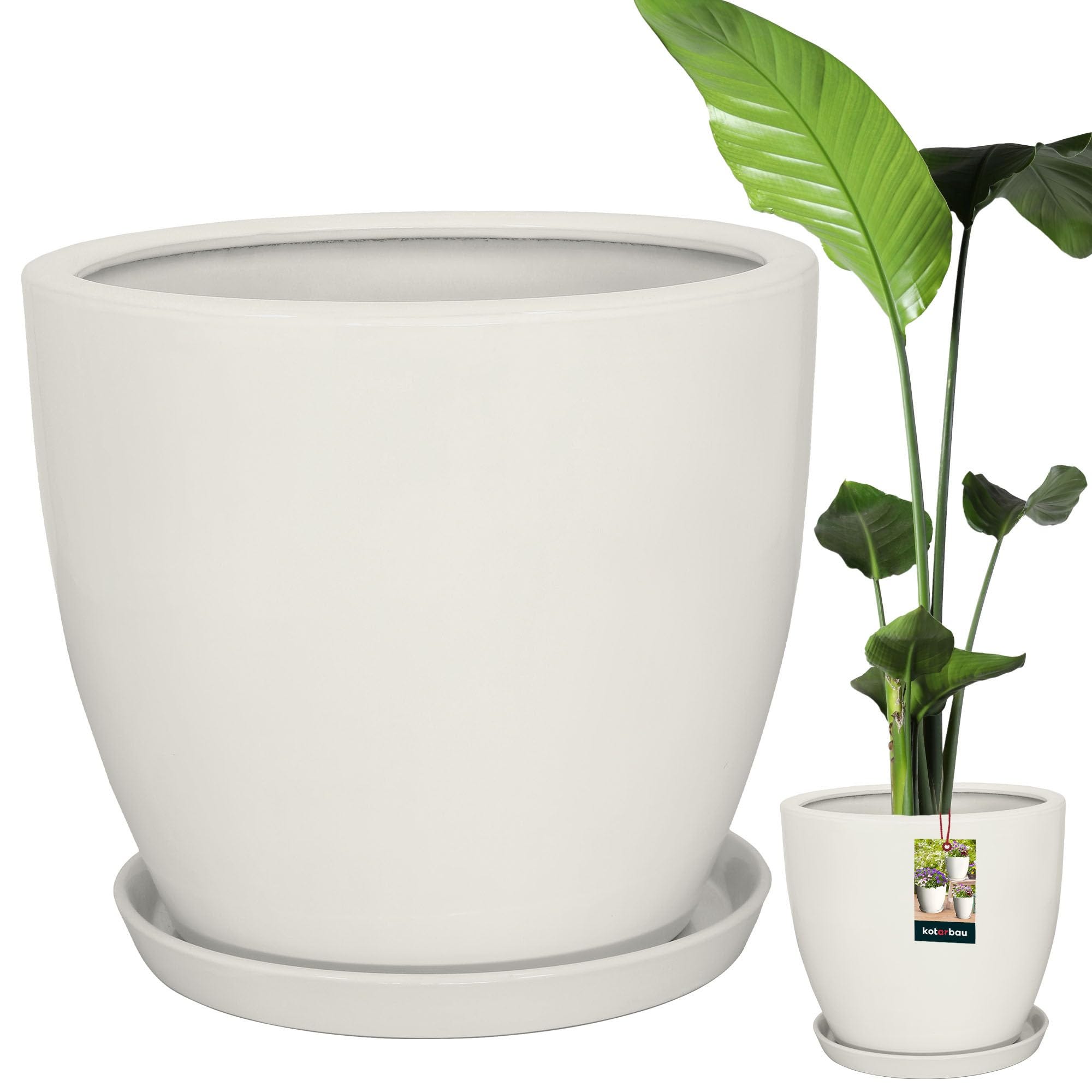 Vaso da esterno 80x40 cm in plastica bianco riserva d'acqua con sottovaso e distanziali Vaso da esterno 80x40 cm in plastica bianco riserva d'acqua con sottovaso e distanziali