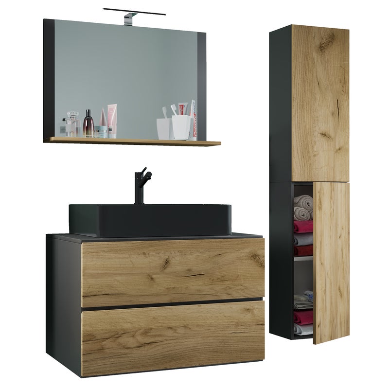 umywalka do mebli łazienkowych Lendas Antracyt / dąb miodowy W. 150 x S. 114 x G. 52 cm