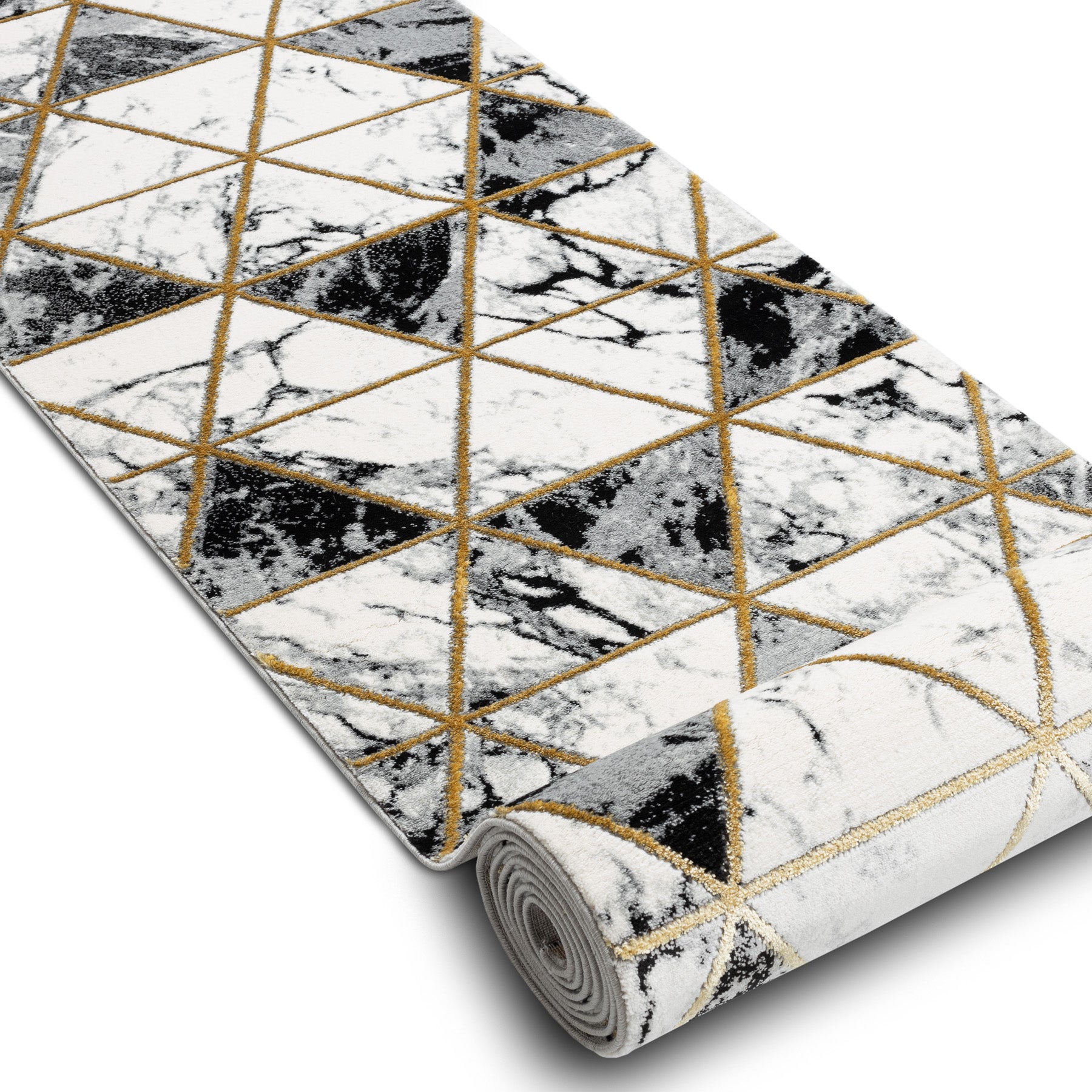 Tapis de couloir EMERALD exclusif 1020 glamour, élégant marbre, triangles noir / or 100 cm 100x850 cm - 2