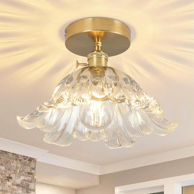 Półwpuszczana lampa sufitowa E27 diodą LED 4 W (ciepłe światło) – kinkiet szklany w stylu retro,20 x 15 cm – do przedpokoju,garderoby, kuchni jadalni