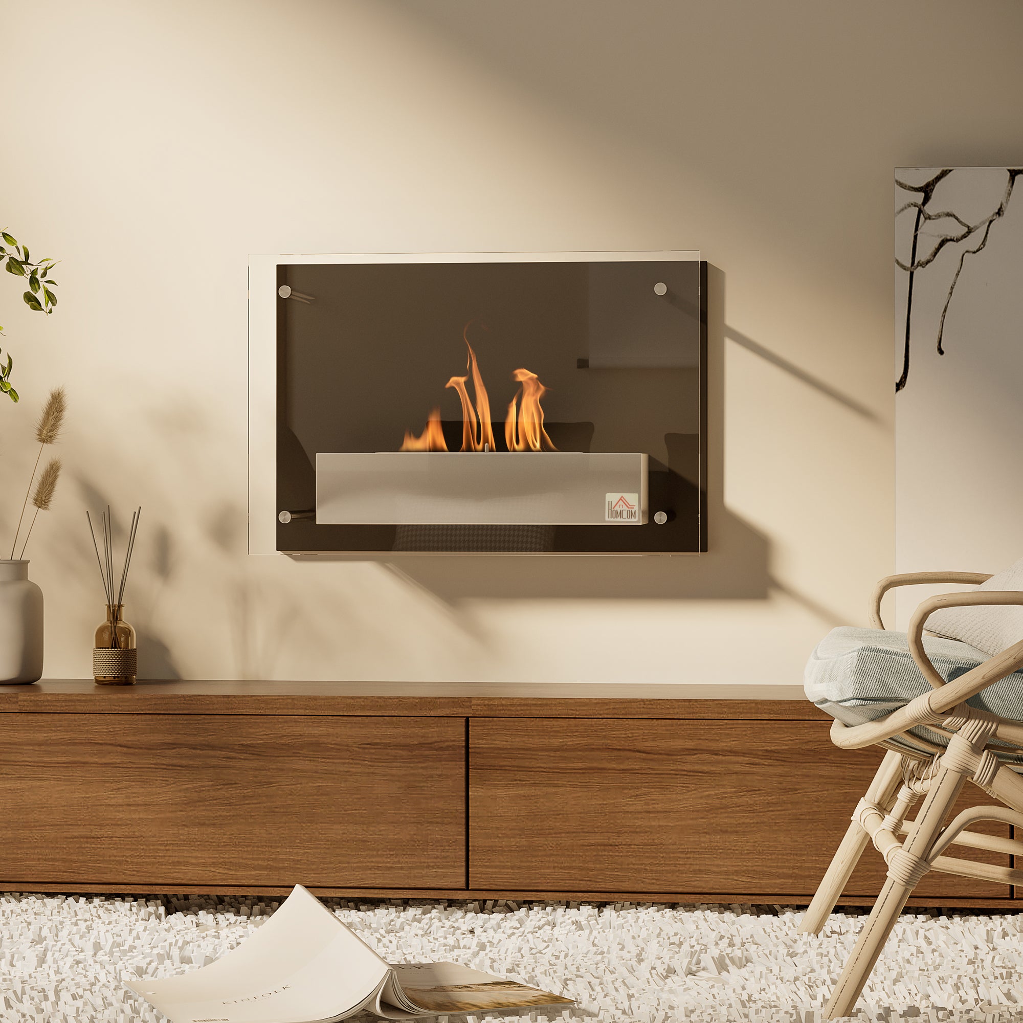 Chimenea de Etanol HOMCOM Acero Inoxidable, Metal, Vidrio Templado Negro 60x22x40 cm - 2