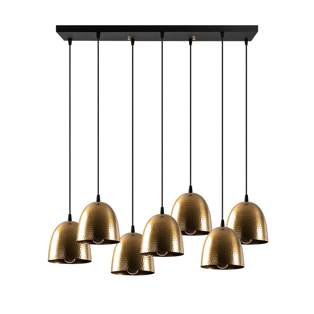Lampa wisząca Asney 7 świateł nowoczesna czerń ze złotym wytłaczanym metalowym abażurem