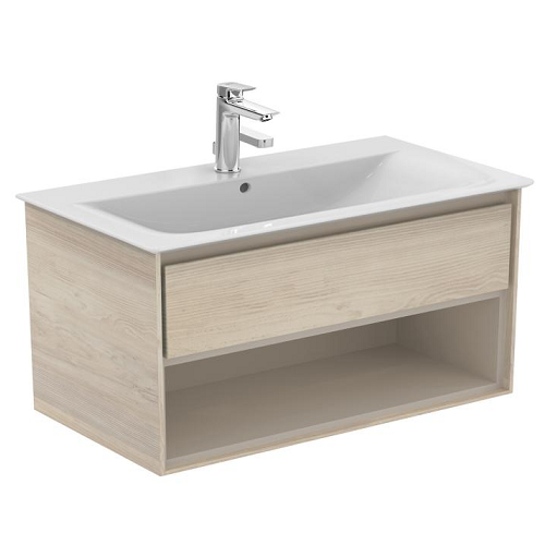 Meuble CONNECT AIR 100 cm pour lavabo-plan avec 1 tiroir et 1 niche chêne cérusé / beige glacé mat E0828UK Ideal standard