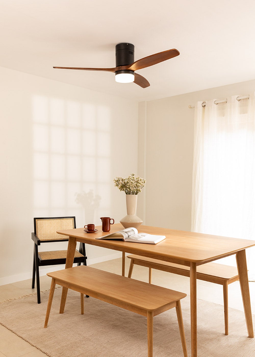 WIND CALM M - Ventilador de teto silencioso de 40 W com pás técnicas em ABS de vários tamanhos - Com luz - sem wifi - 3