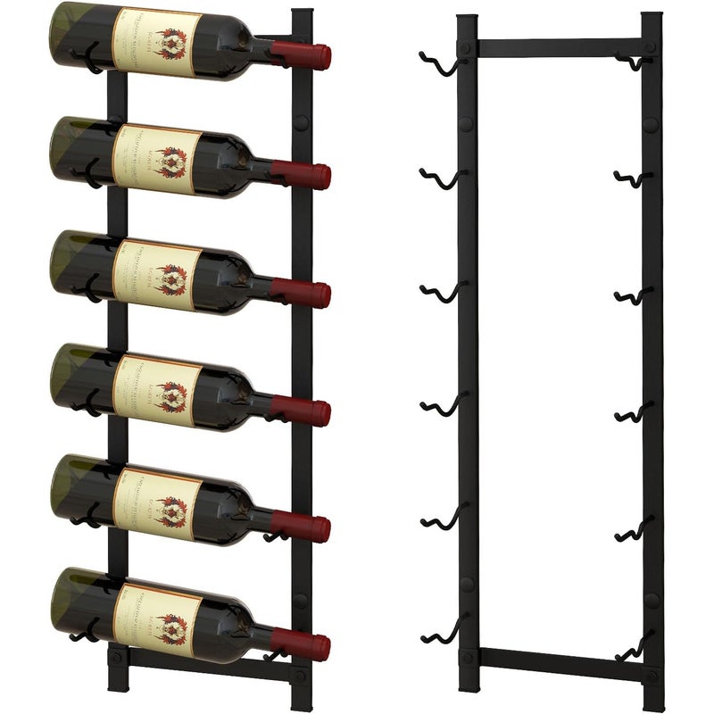 Regał na Wino do Montażu na Ścianie na 6 Butelek, Wiszący Stojak na Butelki z Metalu Odpornego na Rdzę, 22 × 13,5 × 73 cm