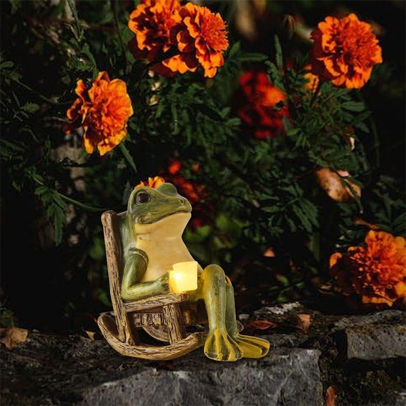 Mini estatua de rana de jardín con energía solar: para decoración de interior y exterior, regalo para Halloween y Navidad - 7
