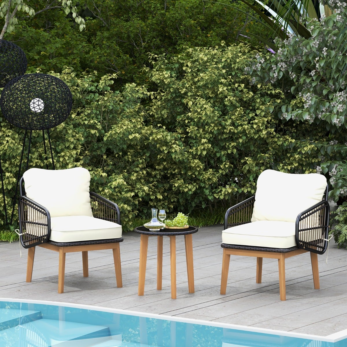 Juego de Muebles Patio 3 Piezas Mimbre con Cojines y Mesa de Vidrio ...