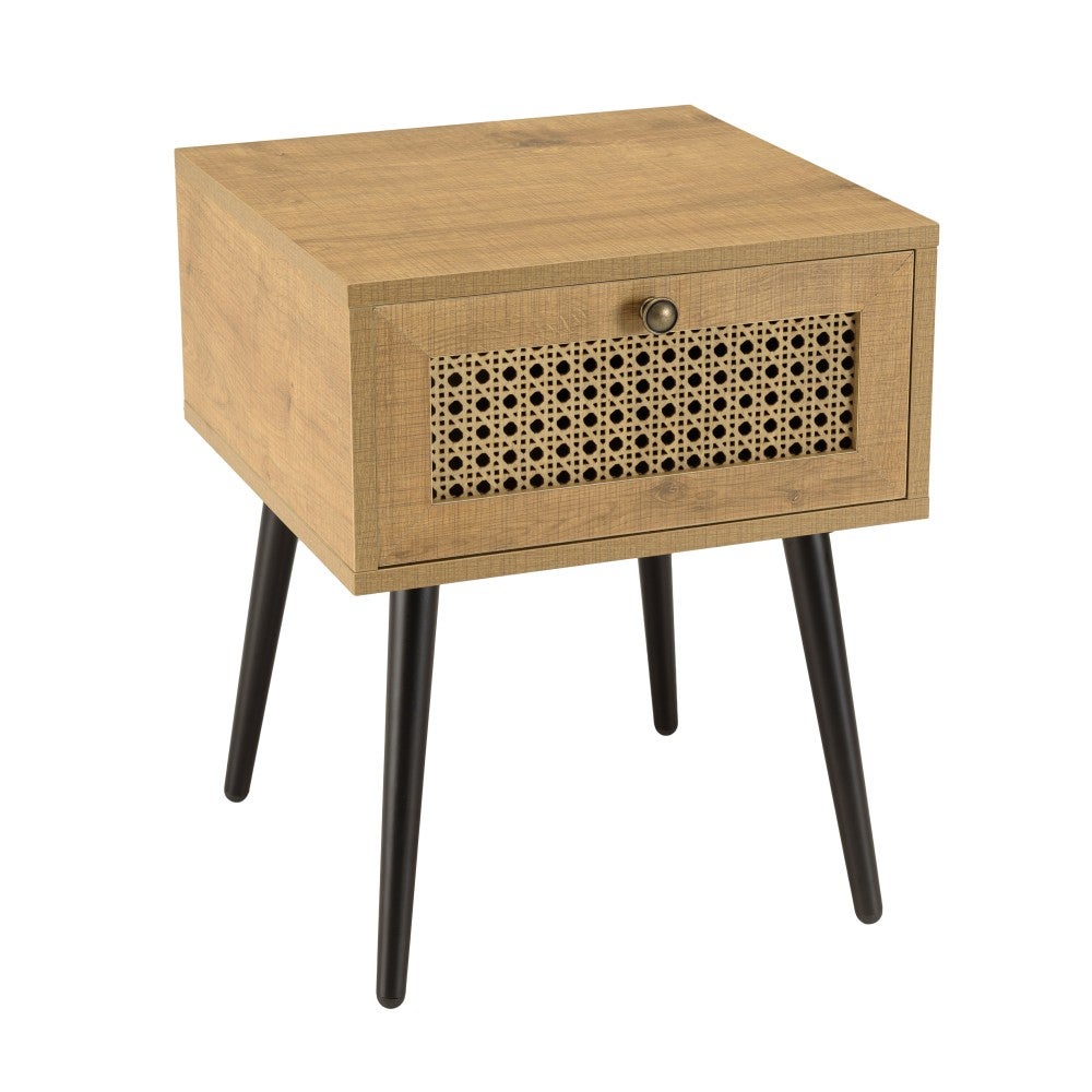 CHARLIE - Comodino marrone, 1 cassetto, effetto canna, gambe in metallo nero - 3