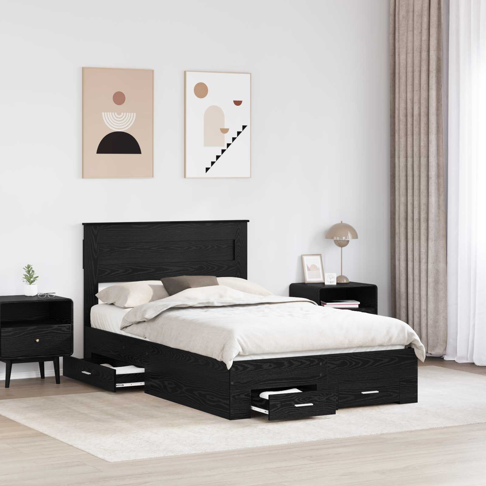 Cadre de lit chêne noir 135 x 190 cm en panneau de bois - 3