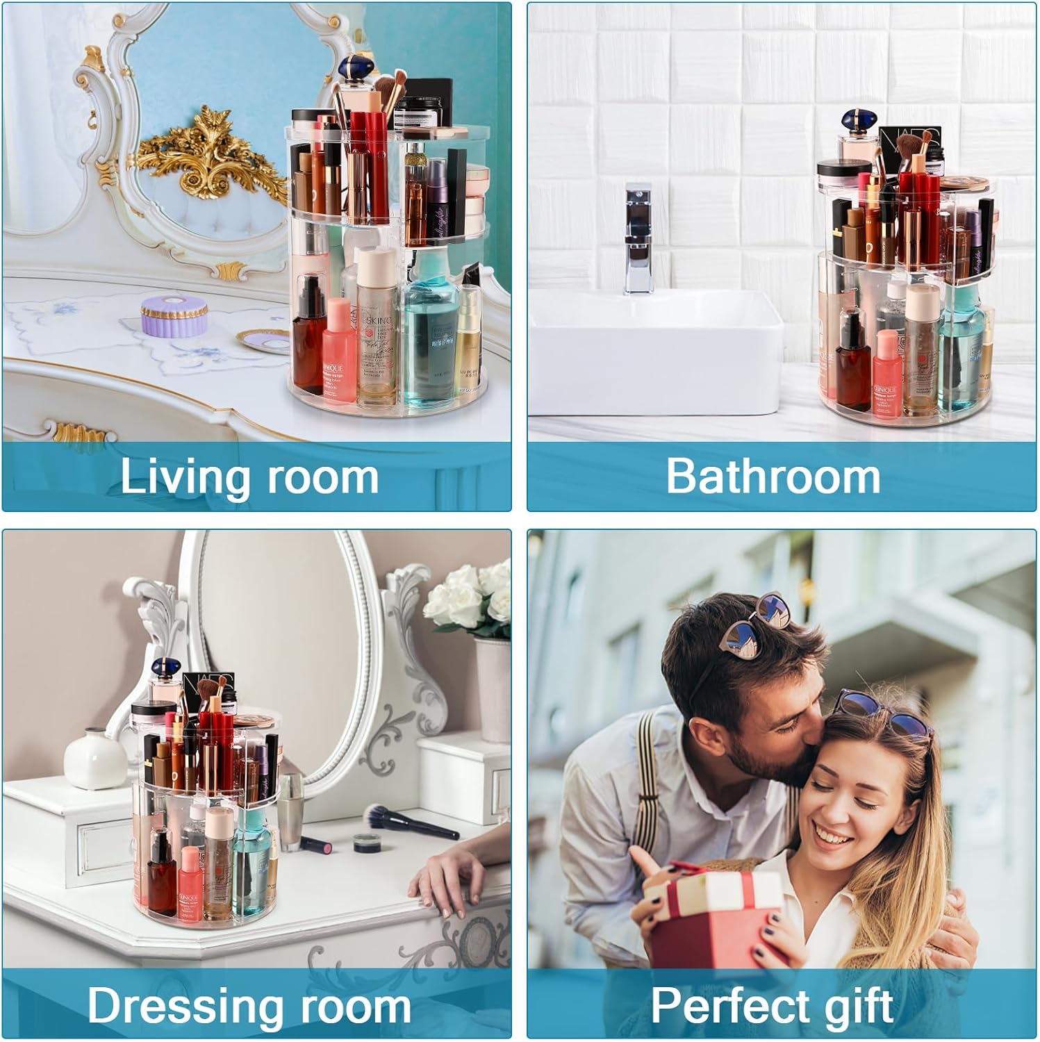 Organisateur de Maquillage, Rotatif 360 Degrés Rangements pour Produits Cosmétiques, Makeup Organizer, Rangement Parfum Coiffeuse Cosmetique - 6