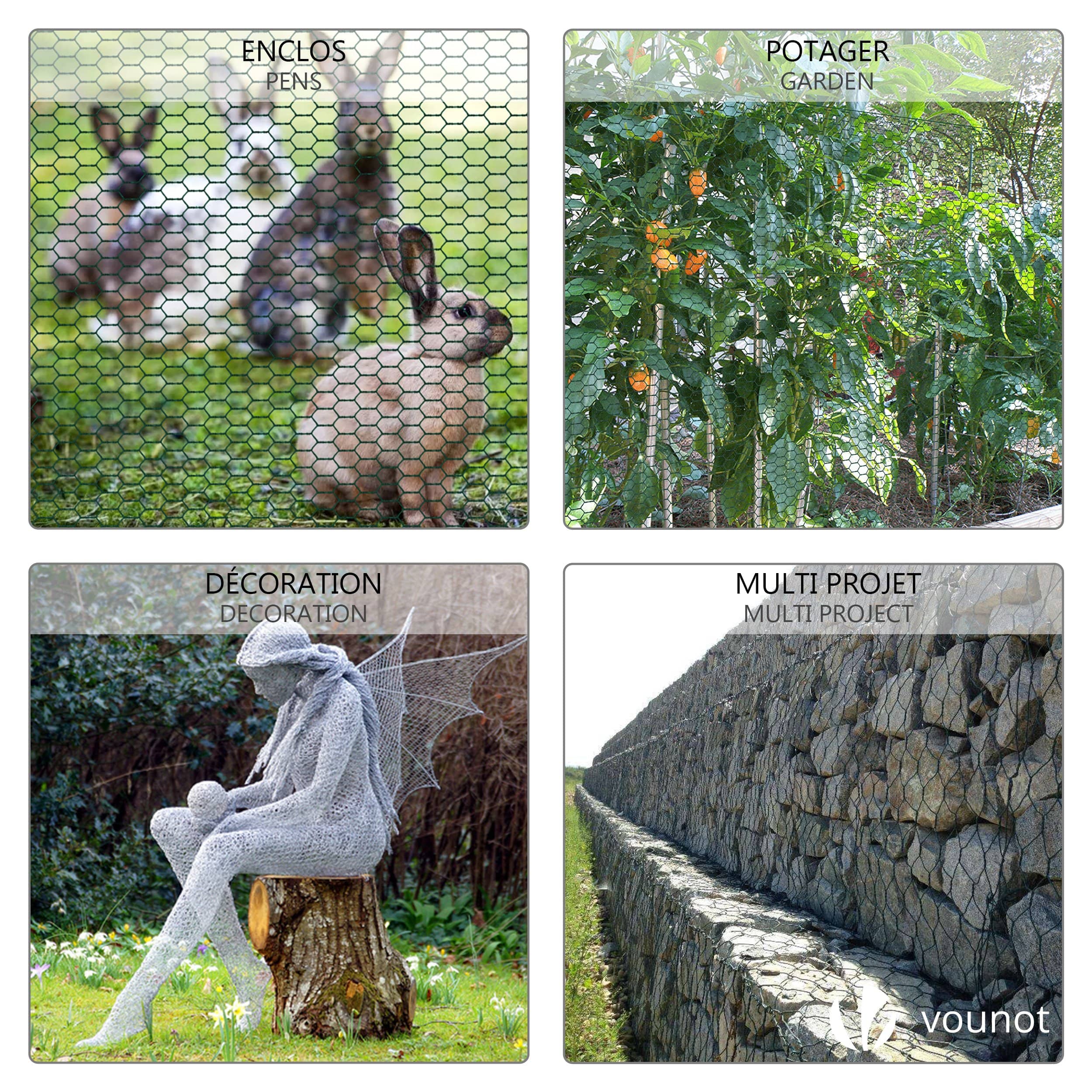 Grillage métallique gainé de PVC vert - Maille 13mm - 1x25M - Filet de clôture pour poulailler - VOUNOT® - 4