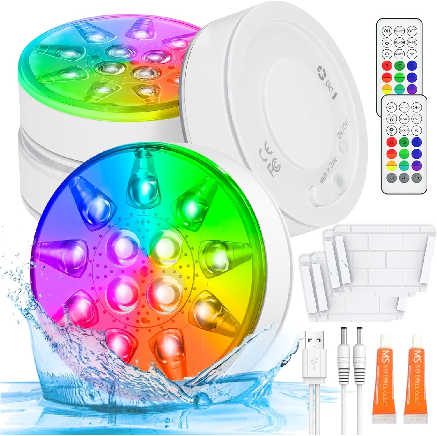 Zestaw 4 lamp basenowych, ładowalne podwodne lampy LED z pilotem, podwodna lampa LED RGB do basenu, wodoodporność IP68