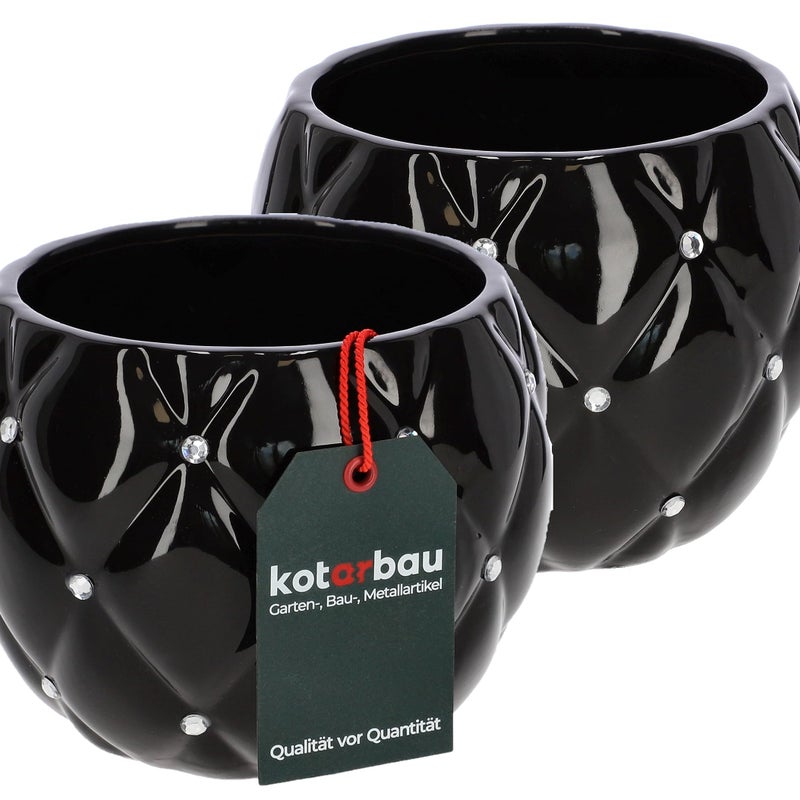 Zestaw 2x doniczka donica ceramiczna okrągła osłonka glamour czarna ⌀ 15 cm - KOTARBAU