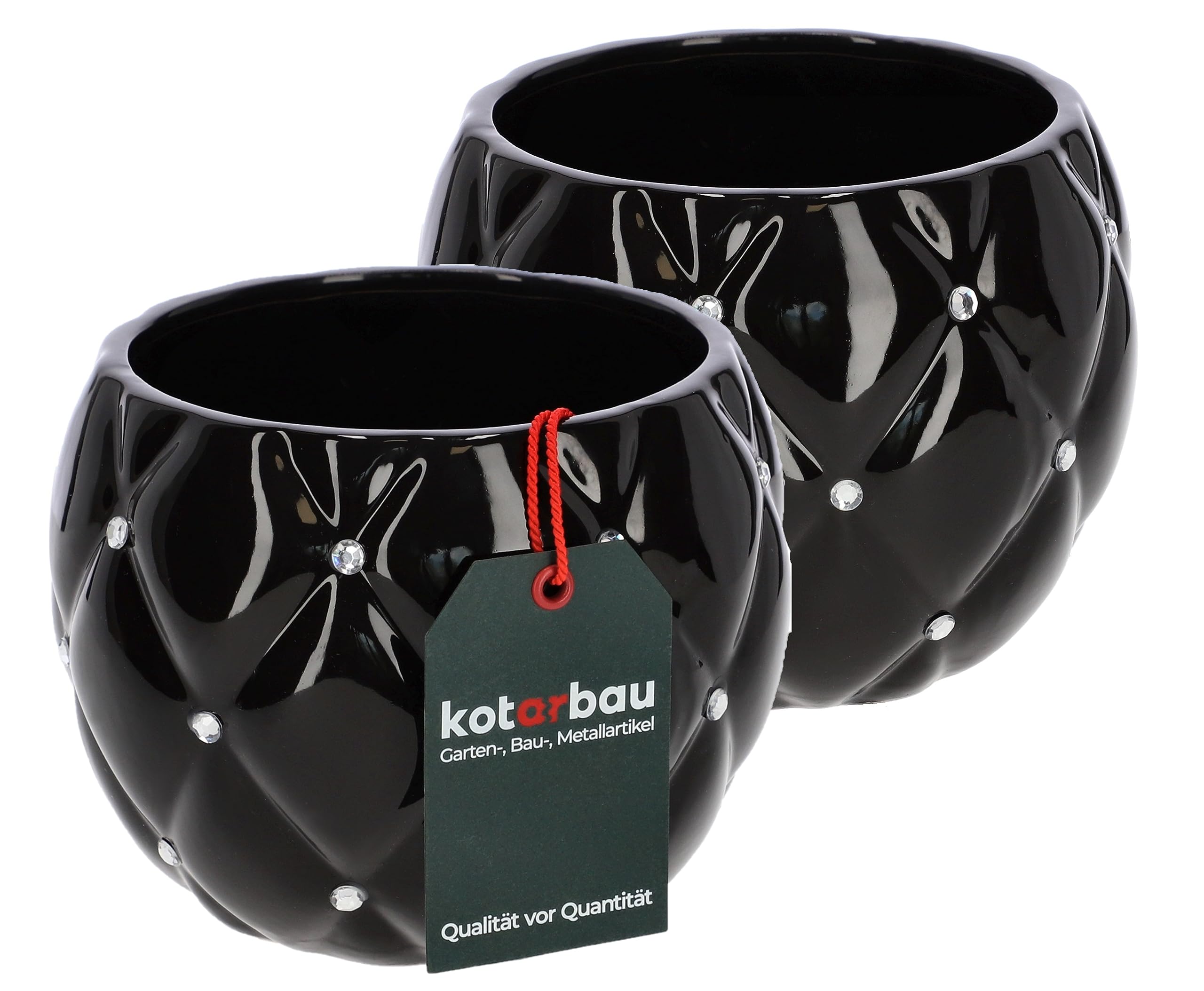Zestaw 2x doniczka donica ceramiczna okrągła osłonka glamour czarna ⌀ 15 cm - KOTARBAU