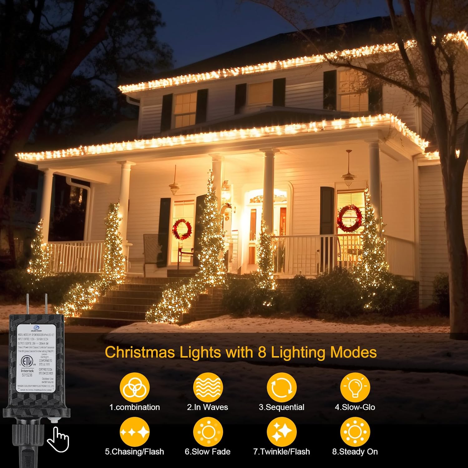 Guirlande Lumineuse Noël Étanche - Extension 10m, 80 Lumières Blanc Chaud - Alimentation Piles et USB - Pour Décoration Jardin Extérieur - 3