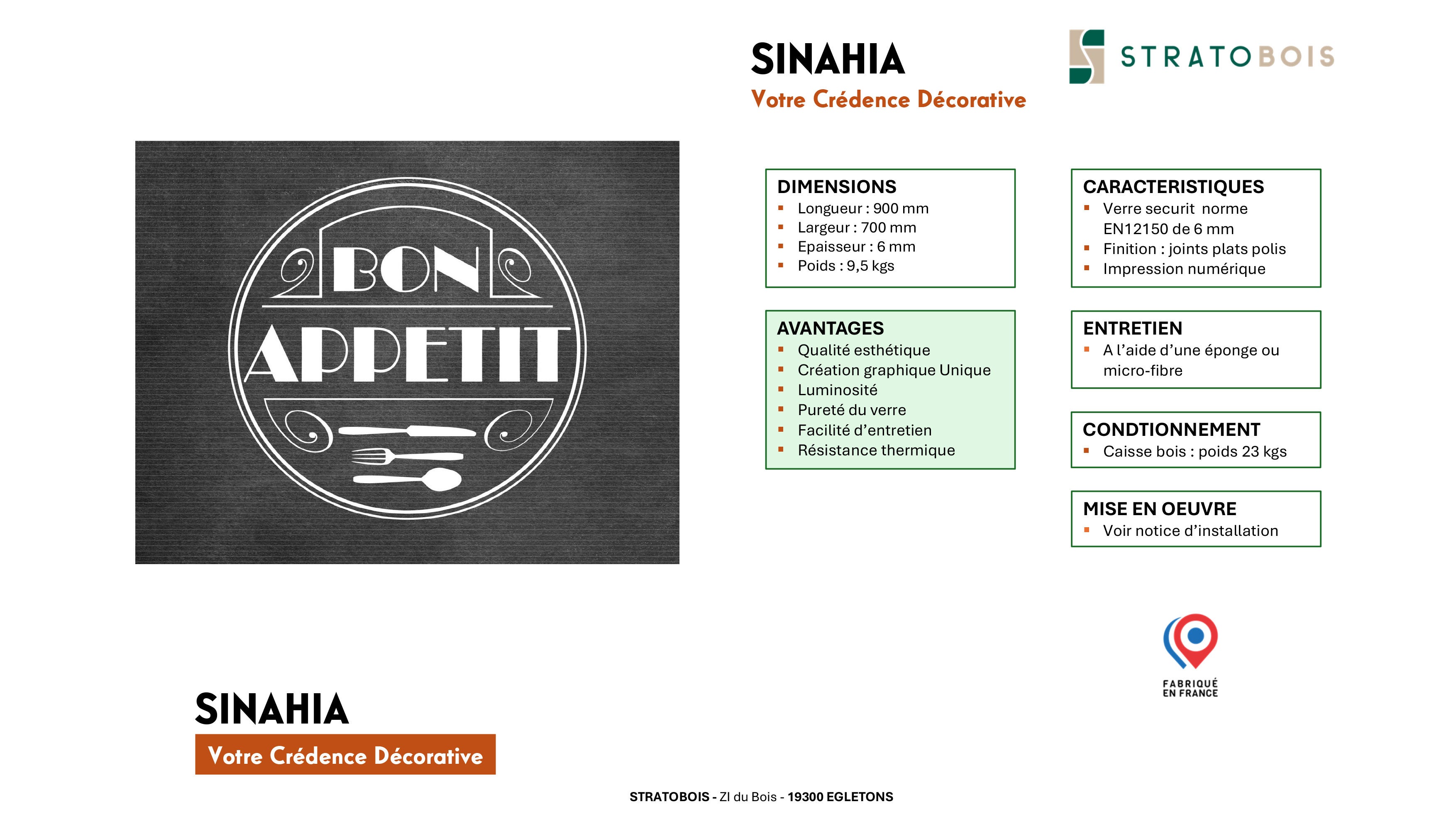 Crédence décorative SINAHIA slogan style bistro 900mmx700mm Ep 6mm verre securit - 5