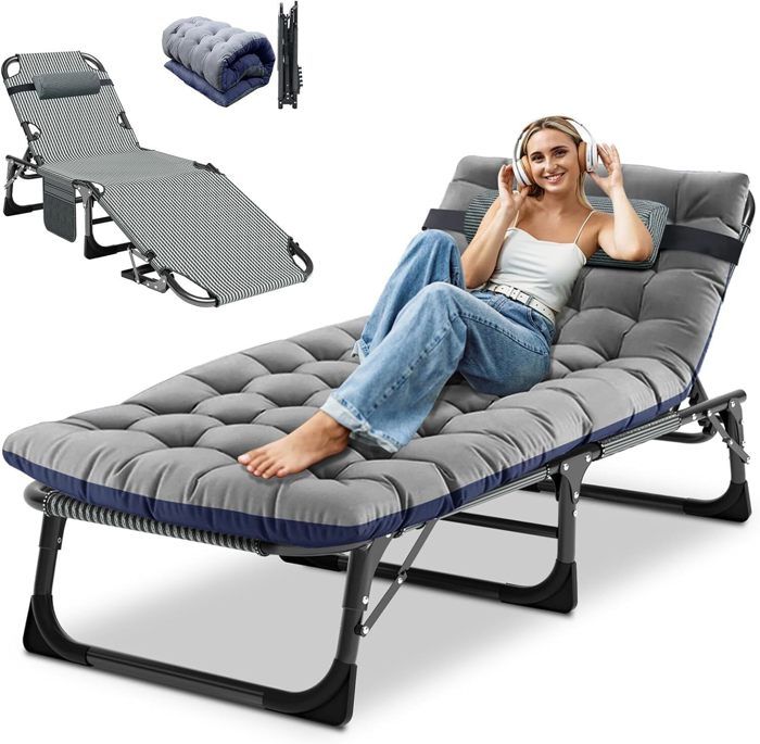 Lit De Camp Pliable COSTWAY - 1 Personne - Dossier Réglable 6 Positions - Portatif Léger - Capacité 200kg - Gris - Intérieur/Extérieur