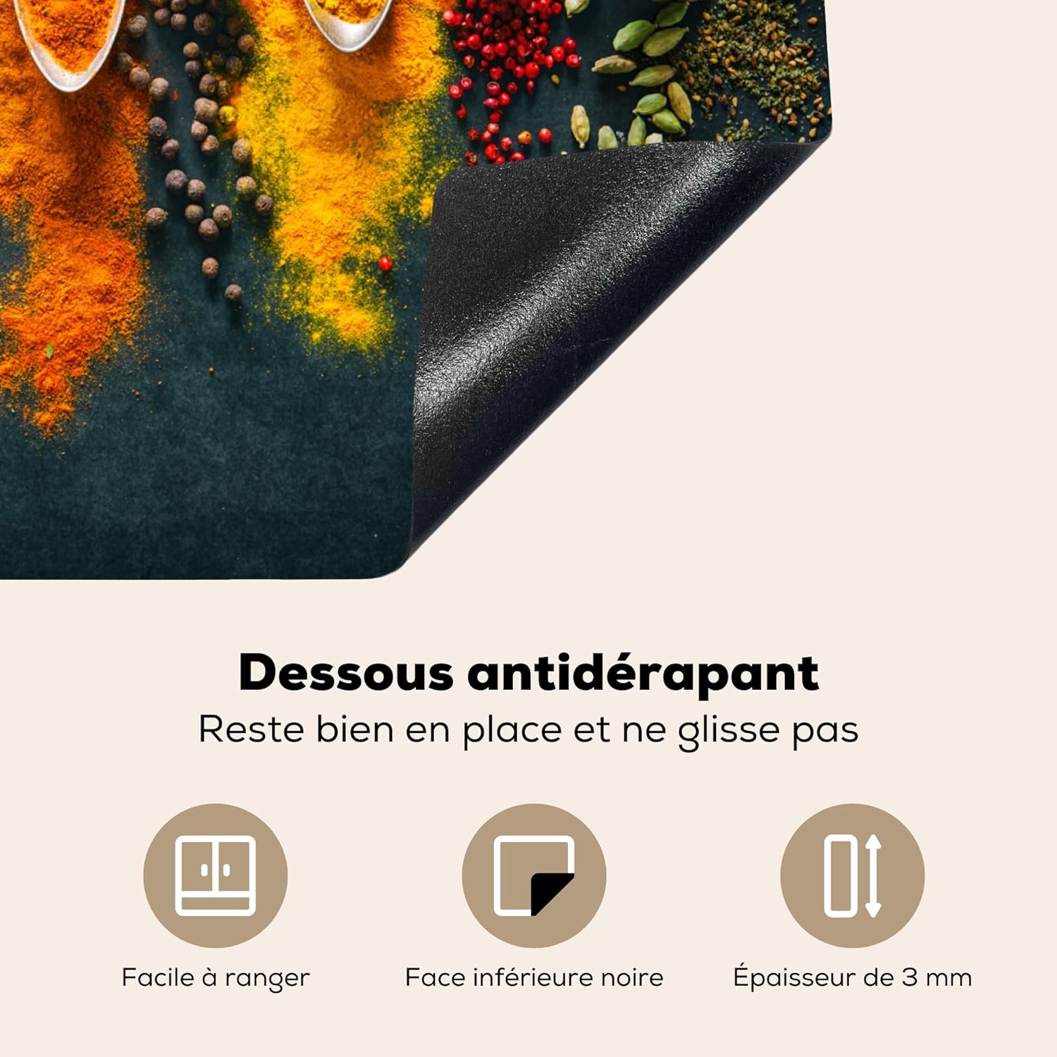 Protector de vitrocerámica, decoración de cocina, tapete protector, inducción, 40 x 60 cm, hierbas, especias y cucharas. - 3