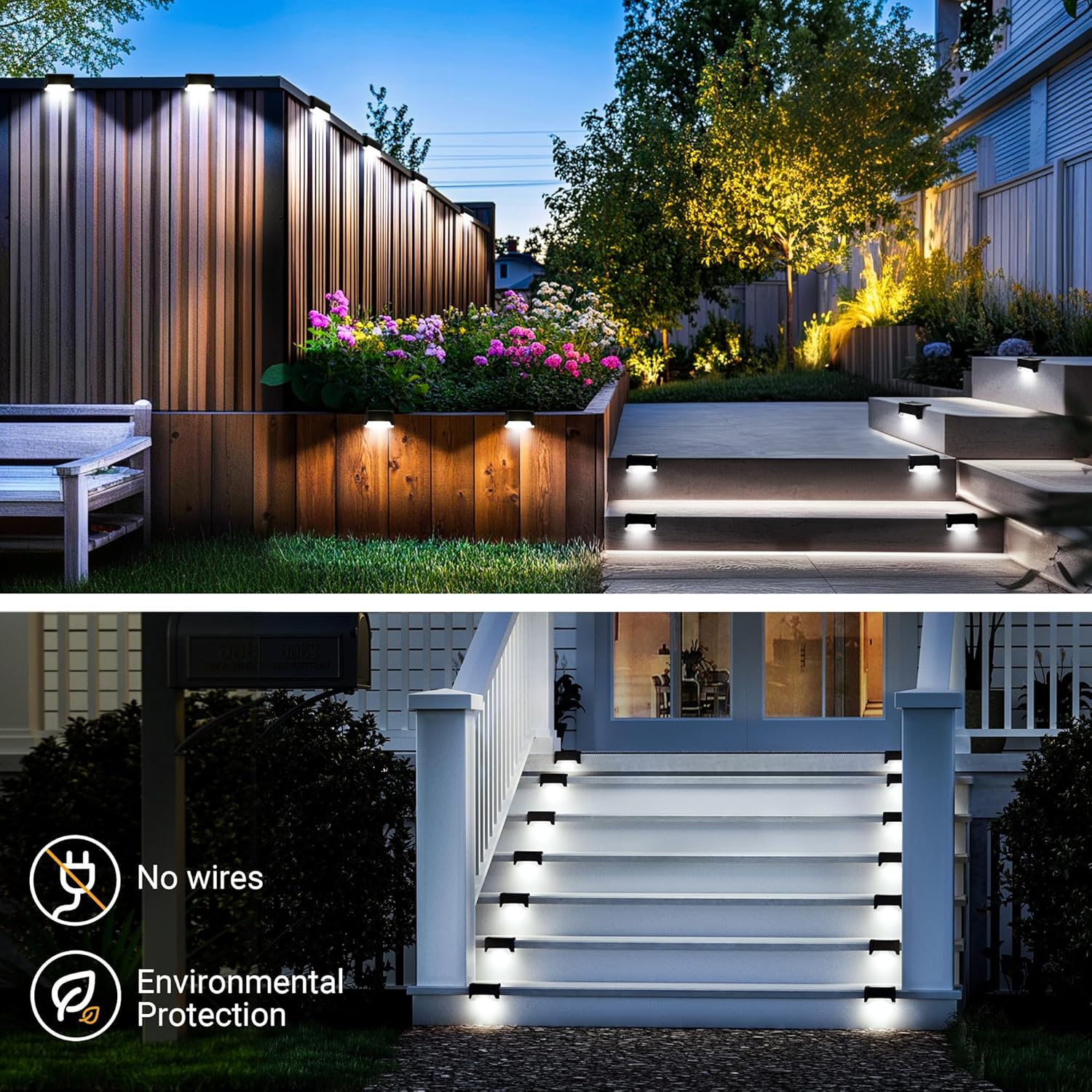 Pacote com 12 luzes solares à prova d'água para escadas, cercas, quintais, pátios e passarelas (preto e branco) - 6