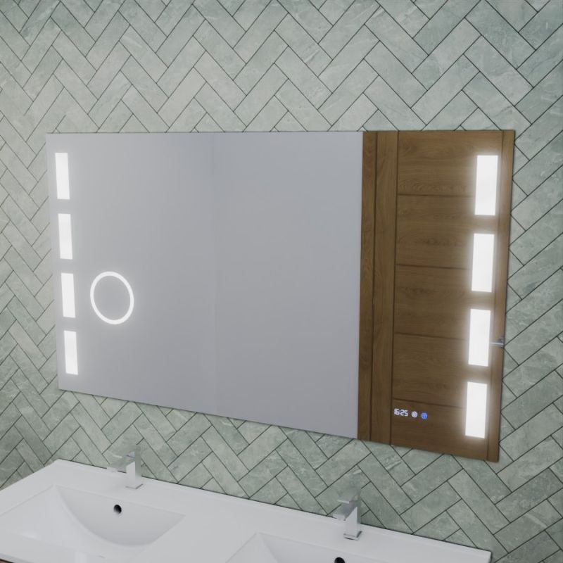 Miroir LED réglable EXCELL PLUS - 120 x 70 cm avec antibuée, loupe et horloge - 6