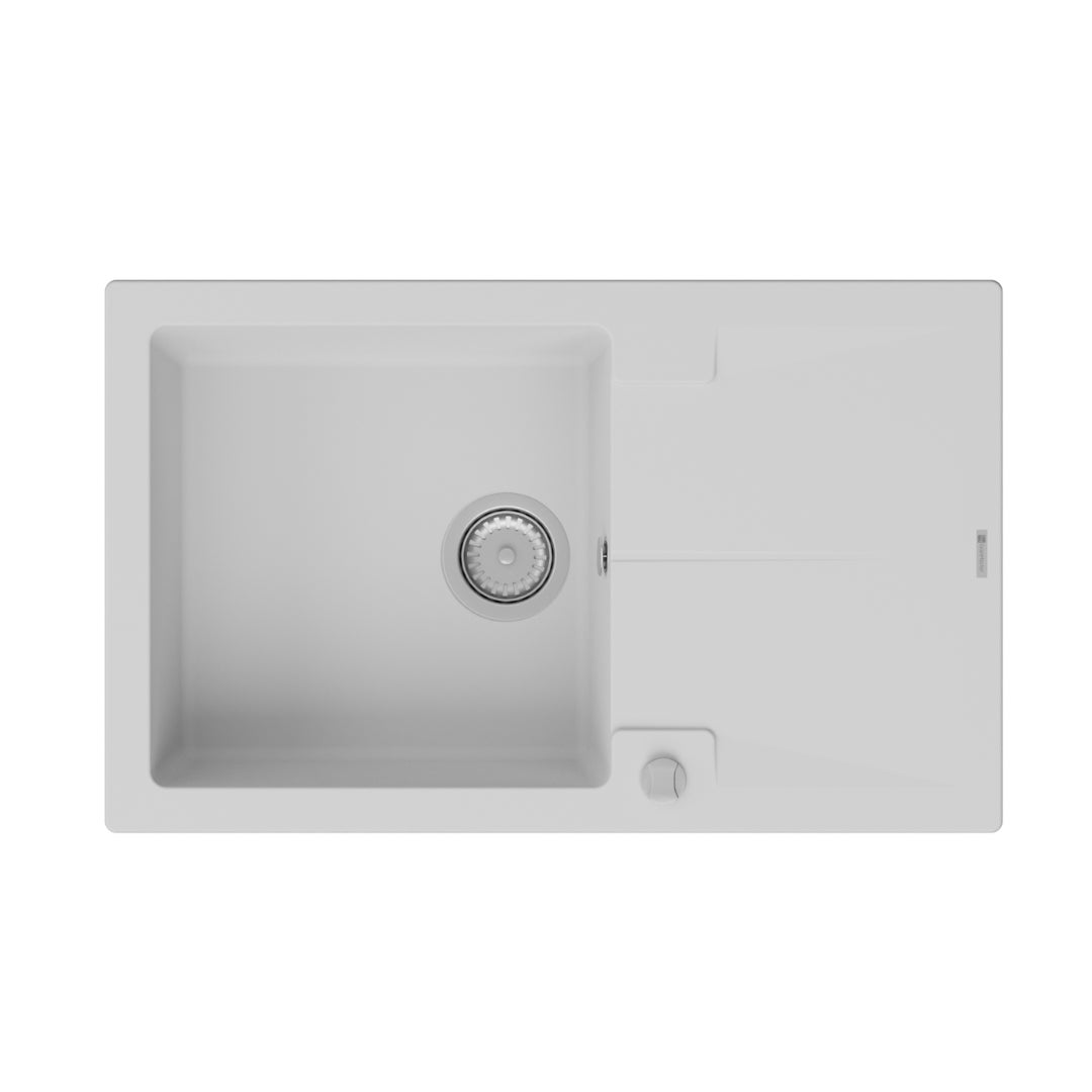 Zlewozmywak kuchenny granitowy GranMaster 780x480x192 mm, jednokomorowy z ociekaczem, biały 1 szt.