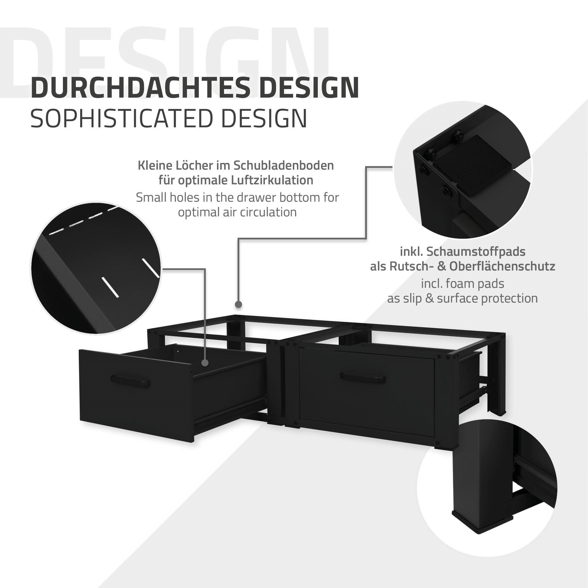 Set 2x Soporte universal para lavadora o secadora pedestal alto negro con cajón - 4