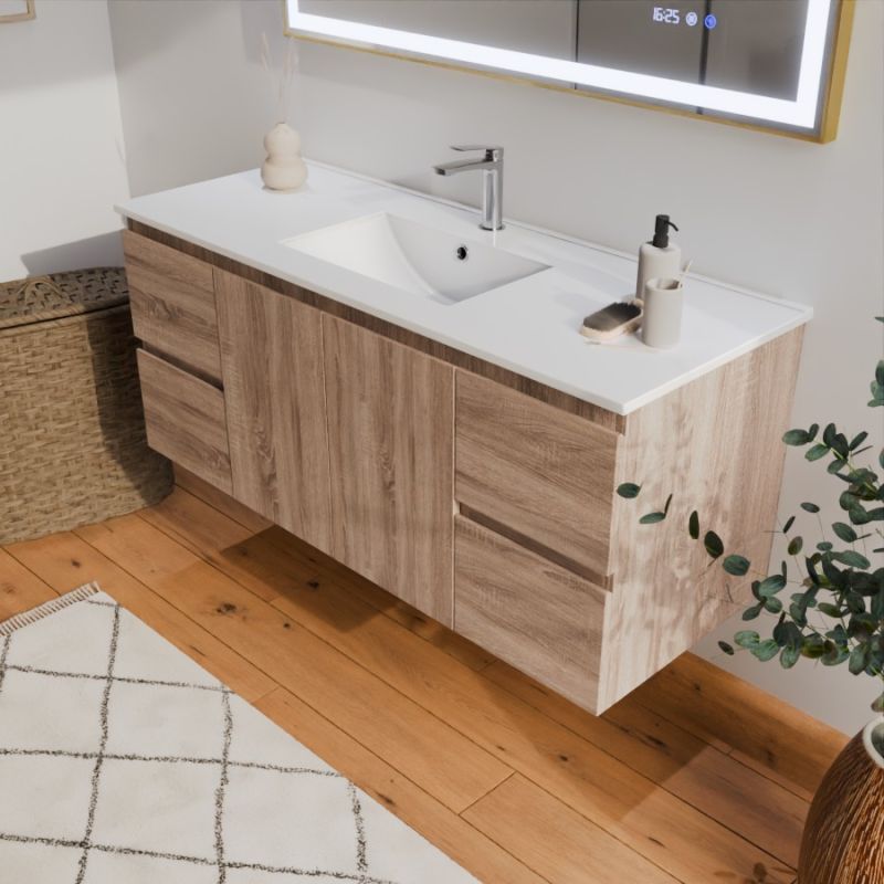 Meuble salle de bain PVC RAPHA 120 cm vasque centrée - caisson coloris Bois - 3