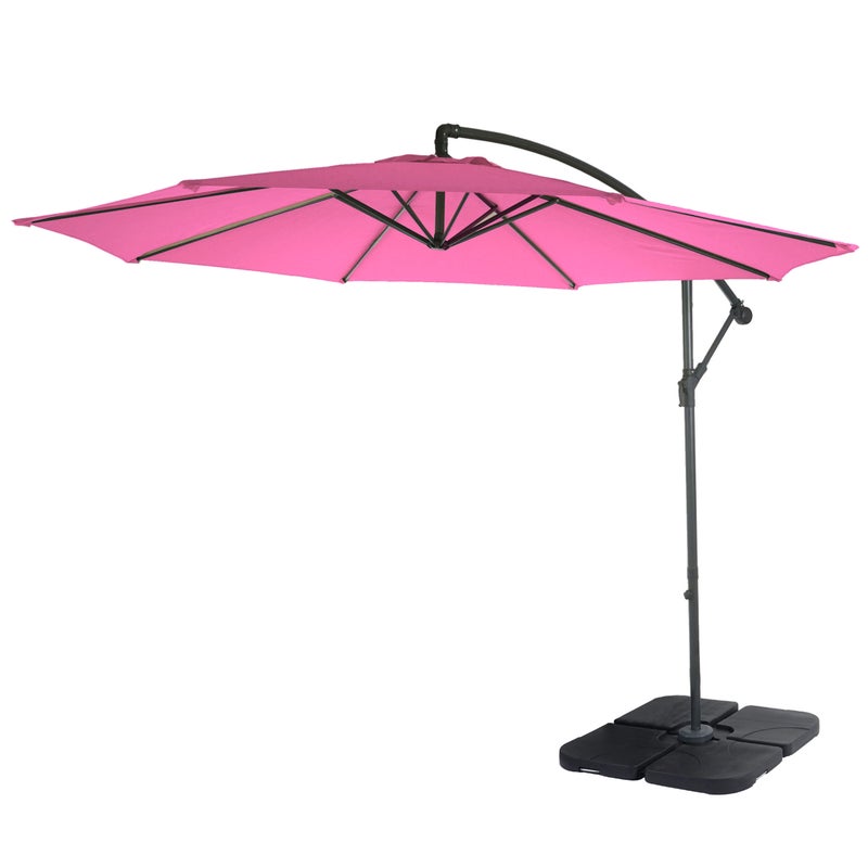 Parasol ogrodowy Acerra, parasol przeciwsłoneczny, Ø 3 m, odchylany, poliester/stal 11 kg ~ różowy z podstawą