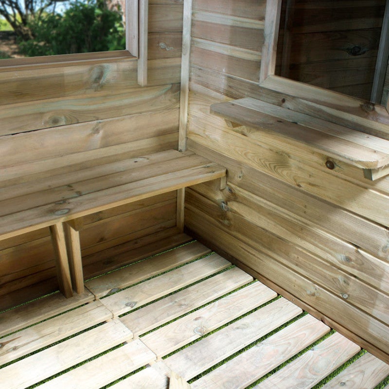 Cabane en bois traité avec préau et banc HACIENDA - 7