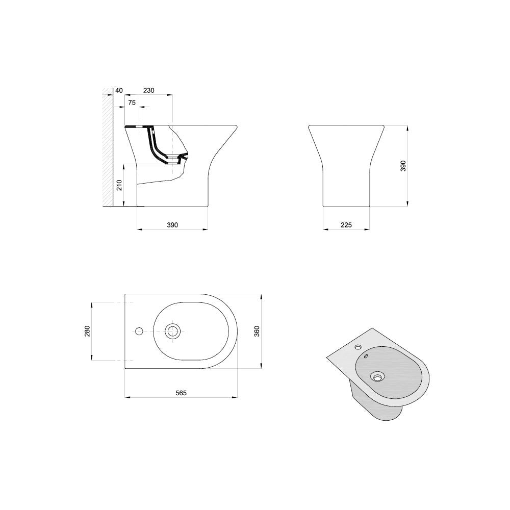 SANITANA S100741349 NEXO Bidé Pie Abierto 57 Blanco Sin Tapa - 3