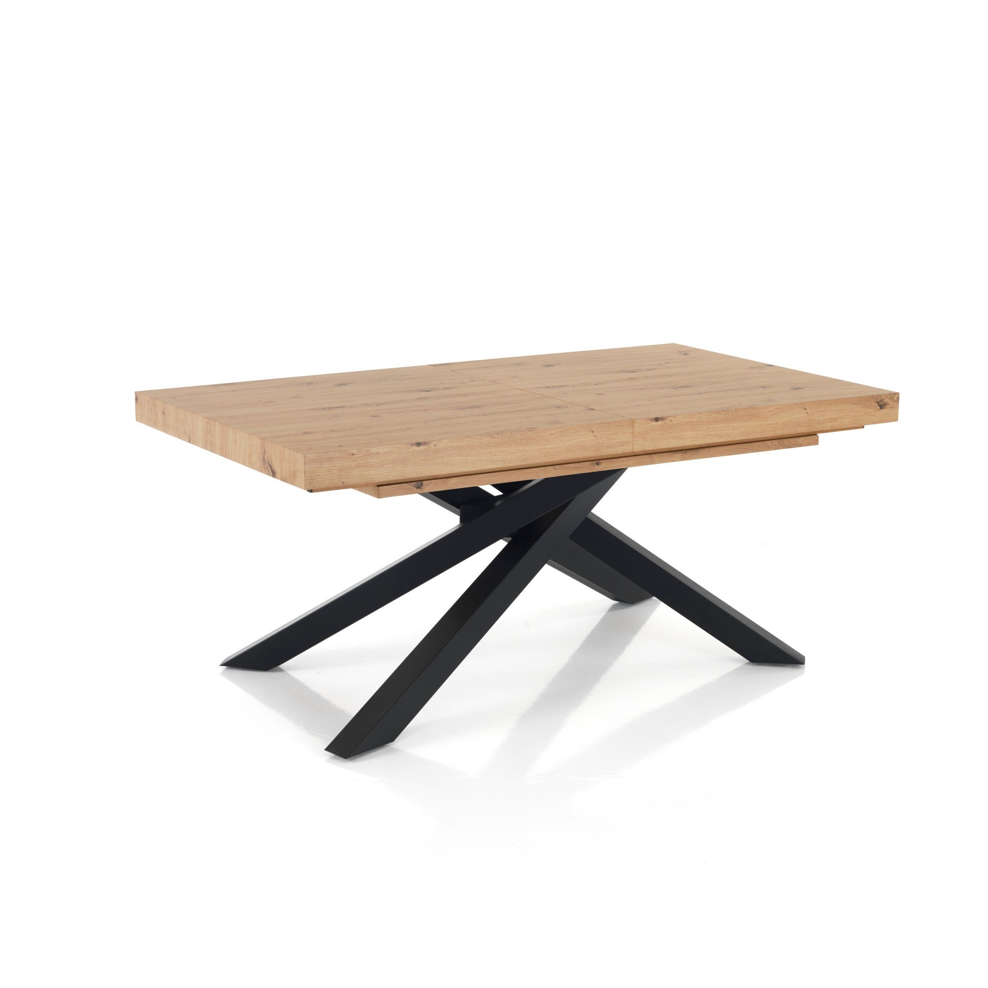 Stół rozkładany HELT WOOD – metal czarny, MDF dębowy, wys. 75,5 cm, szer. 160/200/240 cm, 6/10 miejsc, do jadalni