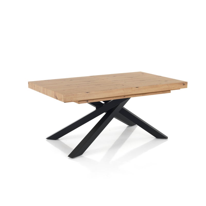 Stół rozkładany HELT WOOD – metal czarny, MDF dębowy, wys. 75,5 cm, szer. 160/200/240 cm, 6/10 miejsc, do jadalni