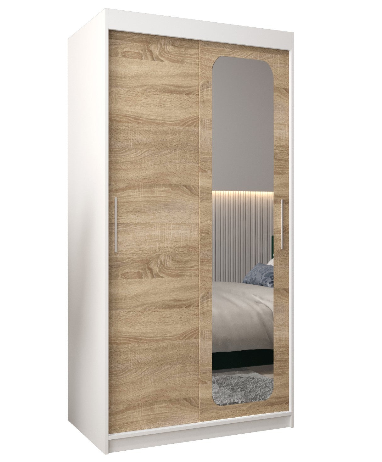 Szafa przesuwna garderoba PROMO T2 100 x 62 x 200 cm Biały + Sonoma - Abiks Meble