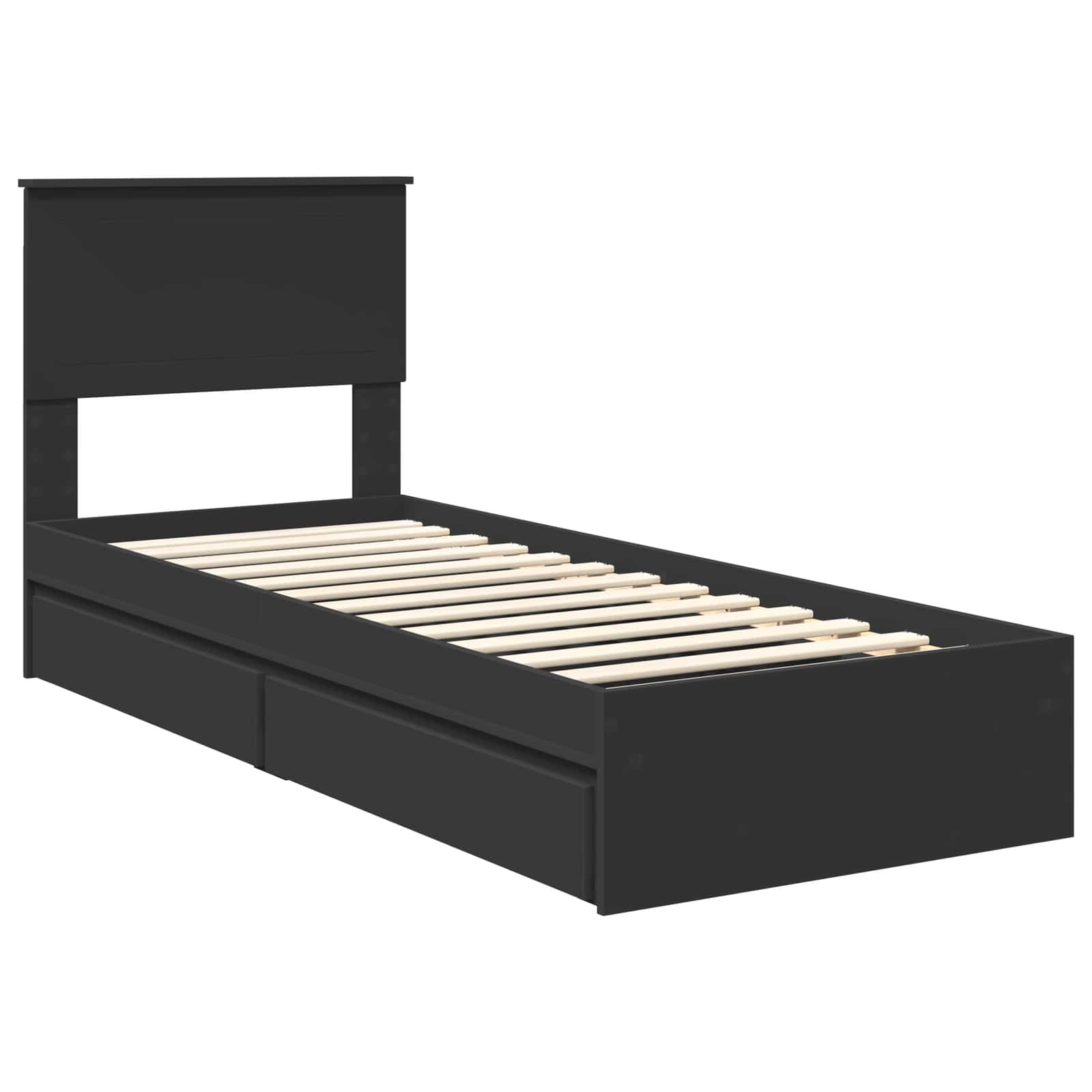 Lit de rangement avec tiroir noir 75 x 190 cm panneau de bois - 4