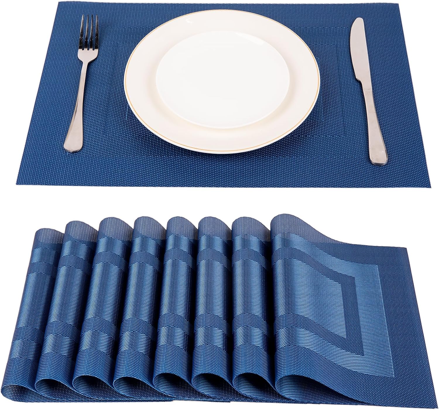 Podkładki z tworzywa PVC (zestaw 8 szt.), wodoodporne, termoizolacyjne, antypoślizgowe, odporne na olej, zmywalne - niebieskie