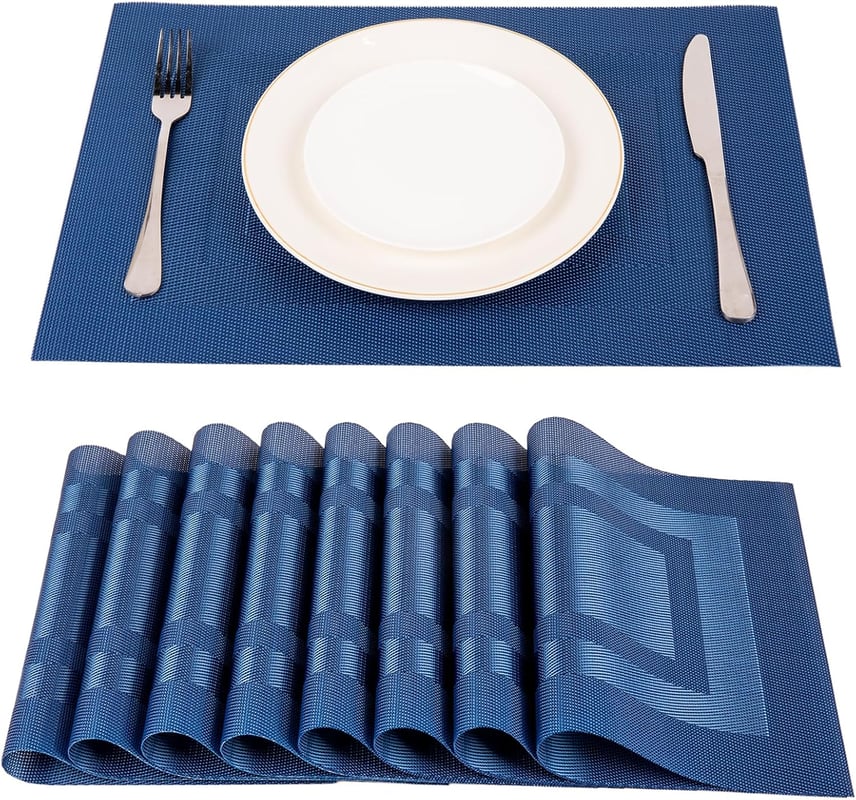 Podkładki z tworzywa PVC (zestaw 8 szt.), wodoodporne, termoizolacyjne, antypoślizgowe, odporne na olej, zmywalne - niebieskie