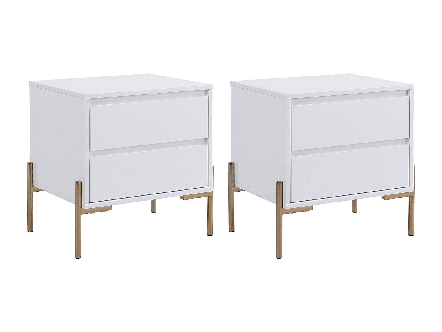 Lot de 2 tables de chevet avec 2 tiroirs - MDF et métal - Blanc laqué et doré - KORASA - 8