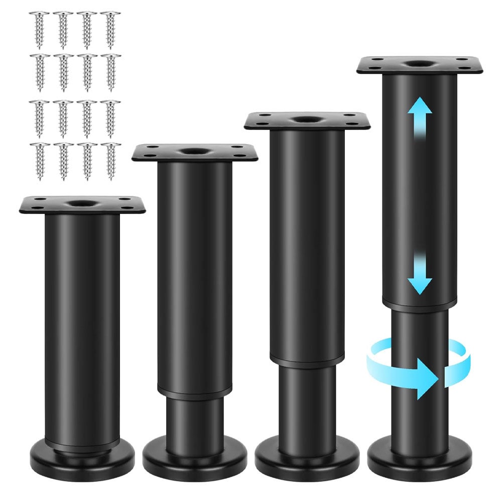 Zestaw 4 regulowanych, metalowych nóżek meblowych w kolorze czarnym - regulowana wysokość 12-18 cm - udźwig 600 kg