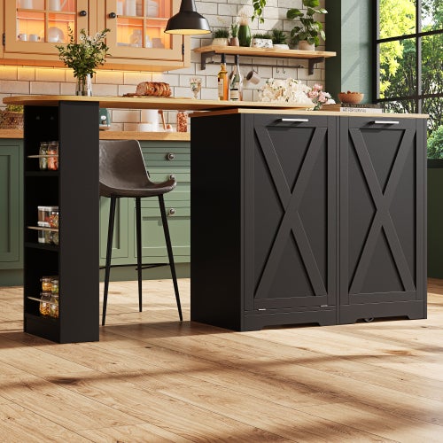 Mueble auxiliar giratorio 360° negro,con baldas laterales y puerta abatible. diseño moderno y multifuncional,ideal para salón,dormitorio o comedor.