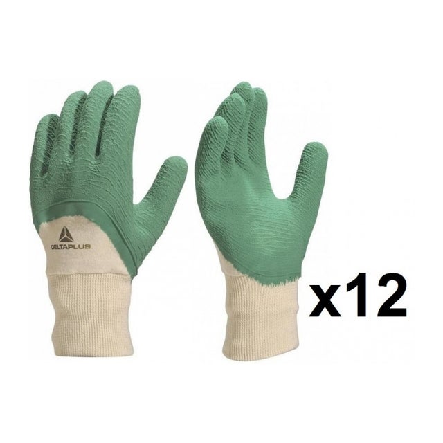 12 paires de gants latex crêpés vert LA500 DELTA PLUS - Taille: 9
