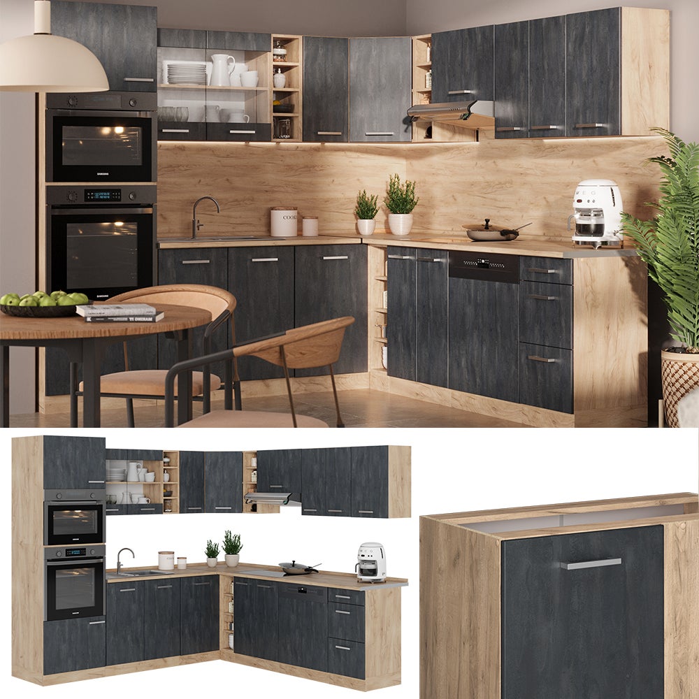 Vicco Cuisine en angle R-Line, Béton noir/Chêne de force doré, 247 x 237 cm PT Chêne - 5