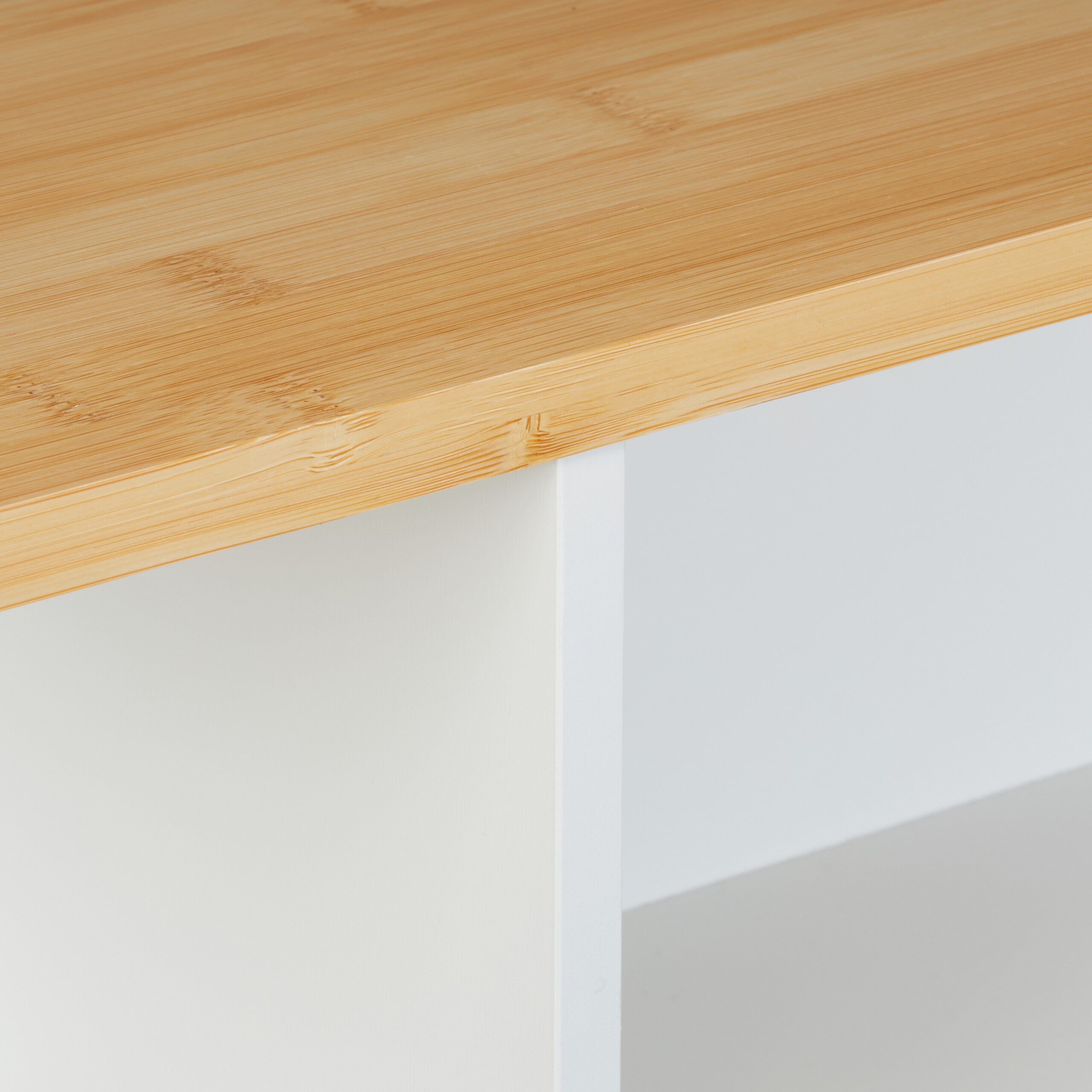 Carrito Auxiliar Estrecho, 6 Compartimentos, Portaescobillas, 79x17x75 cm, Baño, MDF, Bambú, Blanco/Natural, Relaxdays - 6