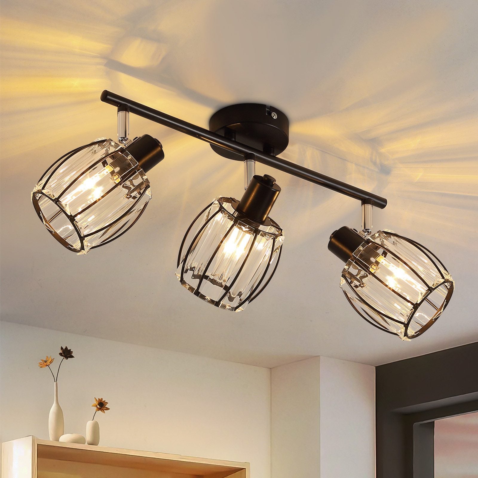 Nettlife Reflektorowa sufitowy 3-punktowy E14, kryształowy abażur, Retro, Lampa do hotelu i salonu
