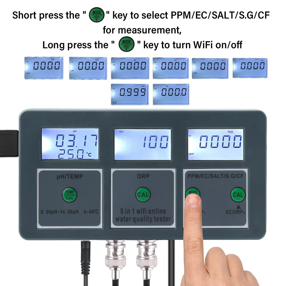 Testeur de qualité de l'eau WIFI 8 en 1 pour PH EC TDS ORP CF Température Salinité - 7