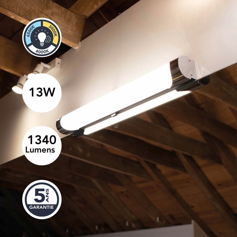 Réglette LED Argent 10W, 950 lumens, IP44, 3000-4000-6500K, bornier de connexion intégré, garantie 5 ans - Tibelec - 2