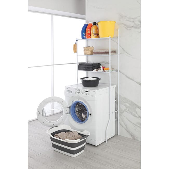 Scaffale Per Lavanderia 3 Ripiani - Regolabile, Sopra Lavatrice/WC, Con Ganci E Asta Appendiabiti - Foto 3