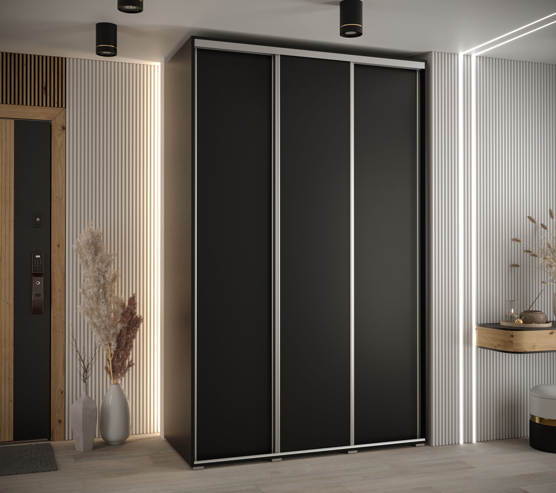 Szafa przesuwna wysoka Davos 1 160 x 60 x 235,2 cm czarny + czarny + u. srebrny - Abiks Meble - 2